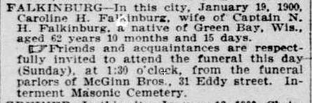 Caroline Falkinburg's death notice